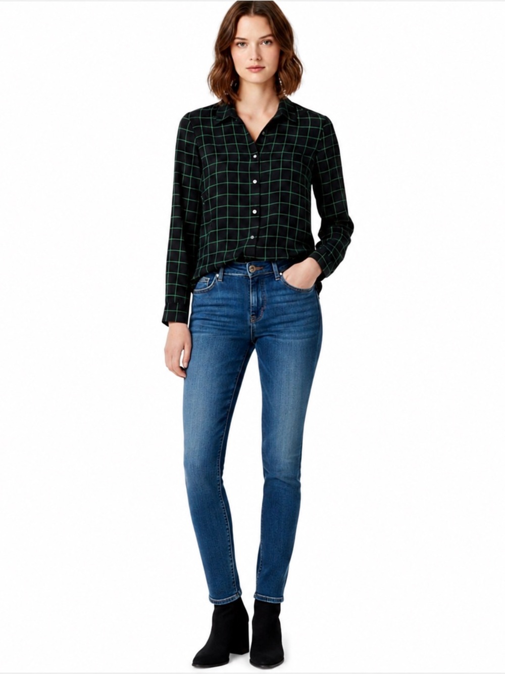 J.Crew Factory Windowpane Plaid Button Down Blouse
